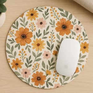 Round Floral Print Mouse Pad For Aesthetic Home Office Decor And Personalized Desktop Styling
