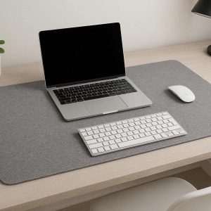 Minimalist Grey Felt Desk Pad For Modern Home Office Styling And Sound Absorbing Table Protection