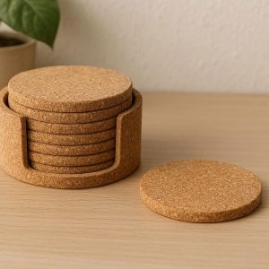 Natural Cork Coaster Set For Sustainable Office Decor And Eco Friendly Tabletop Protection