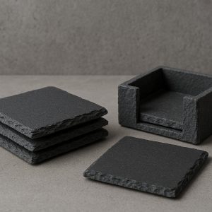 Minimalist Slate Stone Coaster Set For Industrial Style Decor And Heavy Duty Heat Resistance
