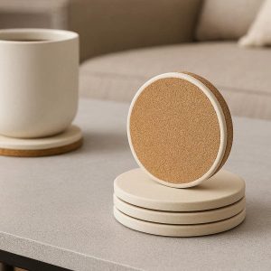 21 Absorbent Ceramic Coaster Set With Cork Base For Modern Coffee Table And Furniture Protection