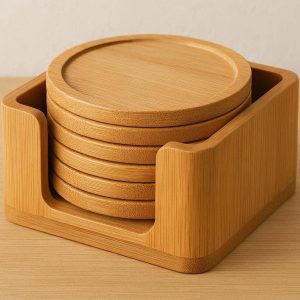 30 Bamboo Coaster Set With Storage Caddy For Natural Kitchen Styling And Eco Friendly Table Decor